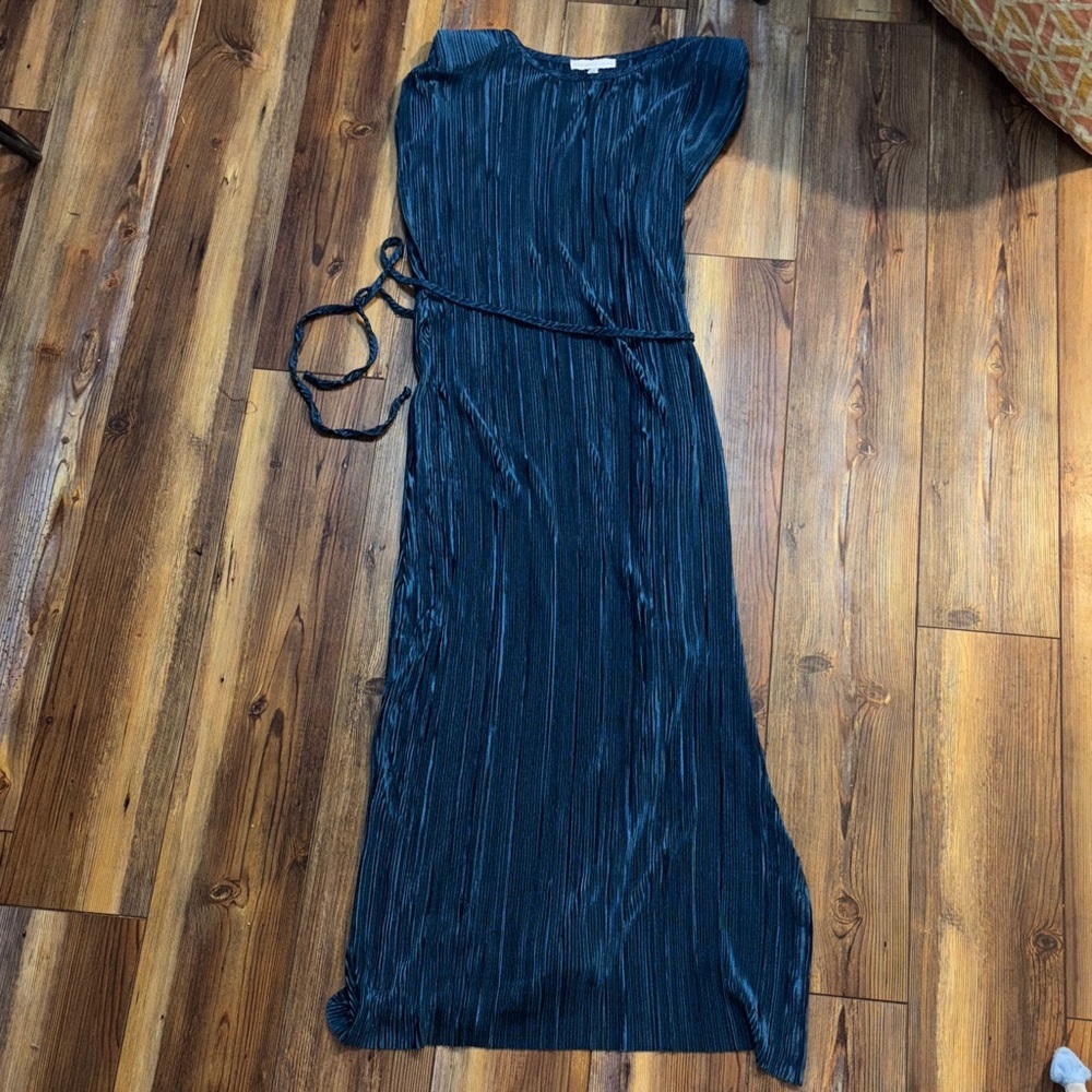 Sincerely Jules Warm Navy/Teal Pleated Midi Dress XS NWT